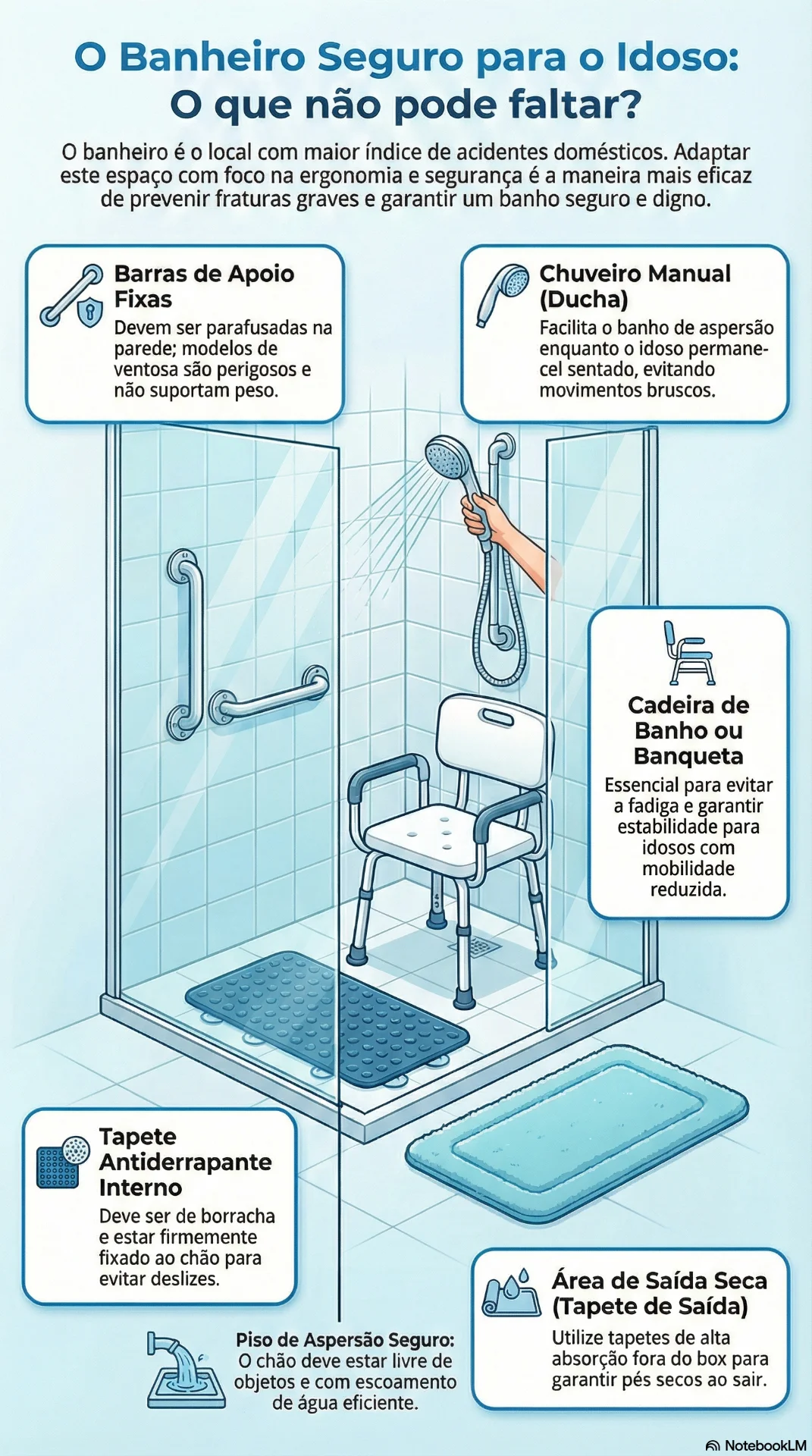 Infográfico: O Banheiro Seguro para o Idoso - 5 itens essenciais