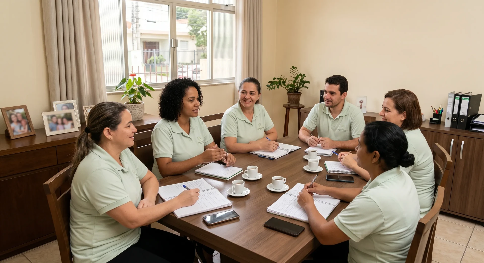Equipe de cuidadoras Serena Nobre em reunião de treinamento